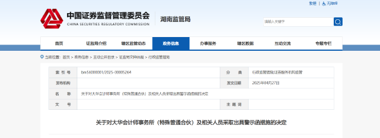 杠杆配资查询平台 事涉新威凌年报审计违规！大华会计师事务所及相关责任人被出具警示函